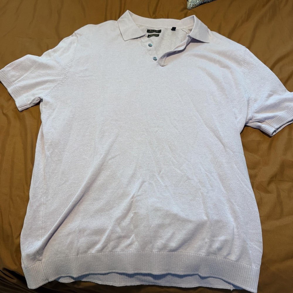 Porter& Ash Cotton Linen Knit Polo Shirt Size L Lavender